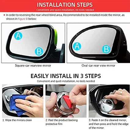 Blind spot Mirrors set for Cars and Motorcycles- 360 Degree, HD Quality Glass Universal