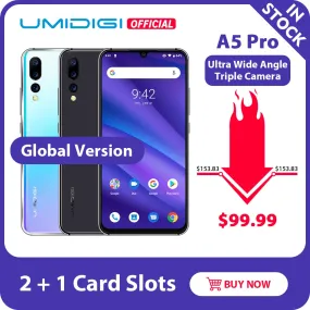 Global Version UMIDIGI A5 PRO Android 9.0 Octa Core 6.3' FHD  Waterdrop 16MP Triple Camera 4150mAh 4GB RAM 4G Celular Smartphone