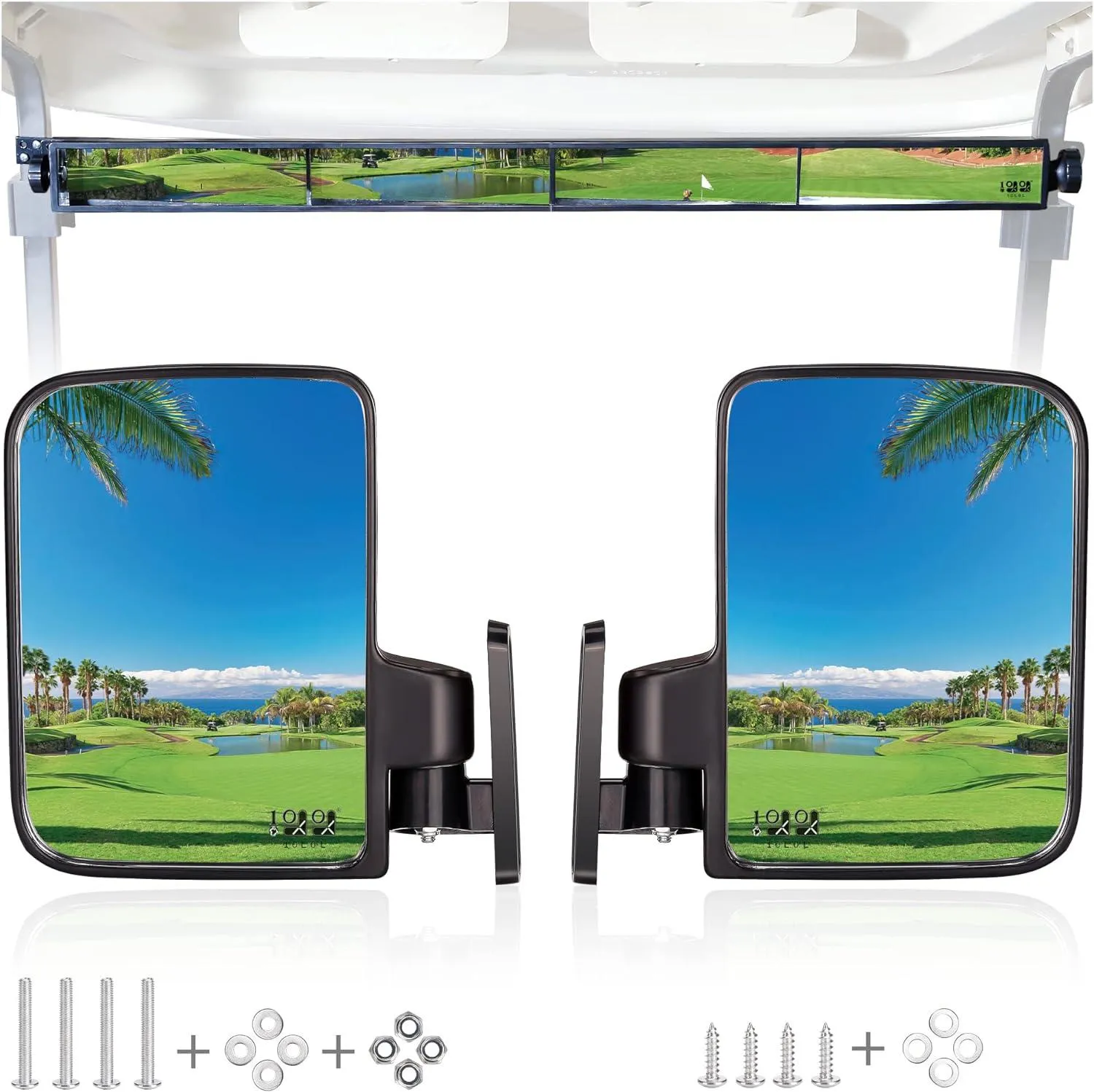 Golf Cart Side Mirror and 4 Panel Rearview Mirror Kit for Club Car EZGO Yamaha - 10L0L